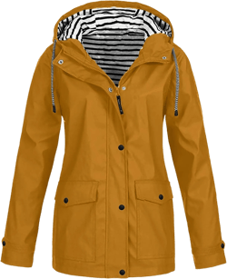 Mmoneyake Women's Long Hooded Rain Jacket Waterproof Lightweight Casual Raincoat Full Zip Hiking Travel Windbreaker 3X-Large B-light Yellow