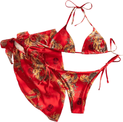 SweatyRocks Women's 3 Piece Swimsuit Halter Triangle Bra Bikini Set with Skirt