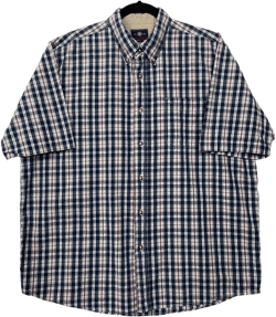 Wrangler Grey & Dark Blue Checkered Short Sleeve Casual Button Shirt Size L