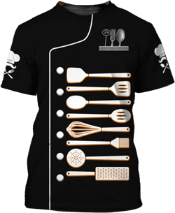 JEATHA Men Chef Coat Printing Fancy Dress Shirt Casual Short Sleeves Top Chef Jacket Print T-Shirt Black&orange XX-Large