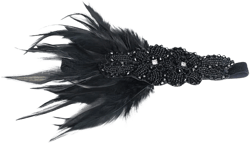 ACTLATI Retro Fashion 1920s Headband Roaring 20s Feather Hair Band Cocktail Party Girls Women, Black, One Size