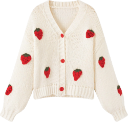 Xunger Women’s Cute Strawberry Knit Sweater Aesthetic Kawaii Cardigan for Teen Girls Y2K Floral School Uniform Outwear Red New Large