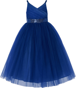 V-Neck Tulle Flower Girl Dresses for Wedding Toddler Junior Bridesmaid 218 8 Navy Blue