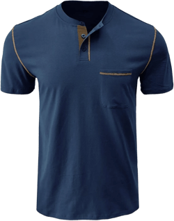 Men's Henley Shirt Lightweight Short Sleeve T-Shirt Casual Stylish Button Cotton Shirt Small Navy