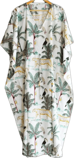 Cotton Hand Block Print Kaftan Sleepwear Maxi Dress Robe, Women Dress Long Caftan,Dress Beach Cover up, Indian Handmade Floral Cotton Kaftan Multi