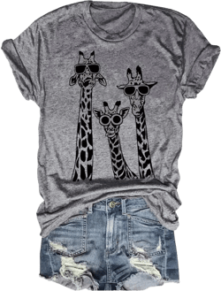 Beopjesk Womens Summer Giraffe Printed T-Shirt Funny Cute Animal Graphic Tees Tops