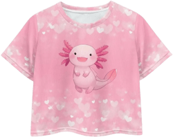 Girl Crop Top Shirts for Summer Cute T Shirts Short Sleeve Tees for Kids 5-16 Pink Axolotl Medium