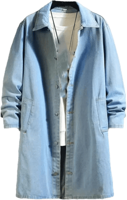 Fnfmrfmr Men Long Washed Retro Denim Jacket Long Sleeves Buttons Trench Coat Solid Pocket Outerwear 4X-Large Blue Denim Trench