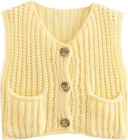 KEOMUD Women's Sleeveless Cropped Knit Cardigan 2025 Casual Button Down Crochet Sweater Vest Tops with Pockets Yellow Medium