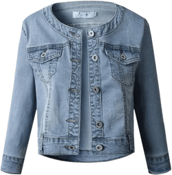 Only Faith Women's Light Blue Round Neck Short Denim Shawl Jacket 3/4 Sleeve X-Large Blue
