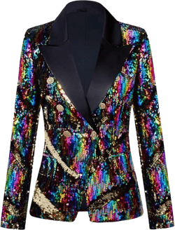 Women's Suit Tuxedo Coat Stylish Two Color Conversion Shiny Sequins Shawl Lapel Blazer Suit Jacket for Party,Banquet