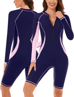 FEOYA Long Sleeve Swimsuits for Women Boyleg Rash Guard Athletic Surf One Piece Bathing Suit UPF 50+ Modest Swimwear