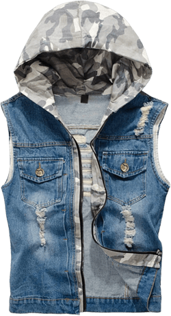 Men's Casual Zipper Hood Denim Vest Distressed Jean Sleeveless Men Jacket Casual Trucker Cowboy Vest X-Large Blue