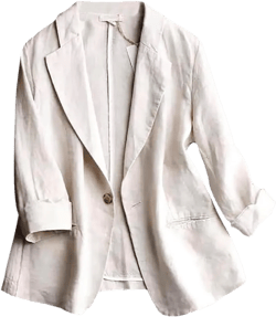Mywinway Womens Casual 3/4 Sleeve Lightweight Summer Spring Cotton Linen Blazer Jackets Medium Beige