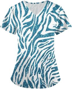 HTHLVMD Scrub Shirts for Women Printed Funny V Neck Oversized Summer Tee Shirt 2024 Casual Pocketed Work Uniform Silm Fit, XX-Large, #02 Blue Stripe: Clothing, Shoes & Jewelry
