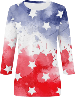 4Th of July Shirts for Women 3/4 Sleeve Plus Size T Shirt Hawaiian Beach Round Neck Soft Cotton Tops 03-white Medium