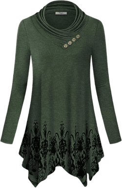 Cestyle Womens Fall Long Sleeve Cowl Neck Asymmetrical Hemline Flowy Tunic Top at Amazon Women’s Clothing store