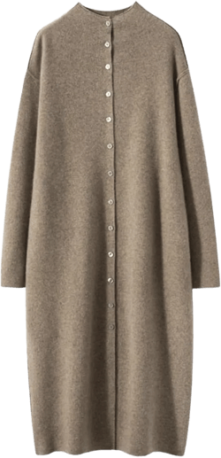100% Cashmere Multiple Buttons Sweater Coat Womens Mock Neck Cardigan Thick Oversized Longer Jumper One Size Beige