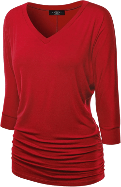 Made By Johnny Women's Casual Boat Neck and V-Neck 3/4 Sleeve Draped Dolman Top with Side Shirring Premium Shirt Large Wt1036_red
