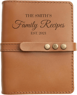 Family Recipe Book - Personalized Leather Journal to Write in Recipes - Custom Recipe Book - Christmas Gift for Mom - Engraved Recipe Journal - Personalized Blank Recipe Book with Leather Cover