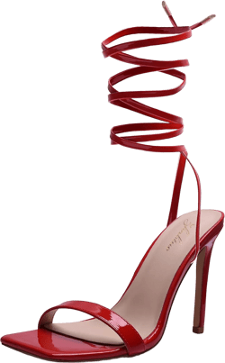 Zhabtuc Women Strappy Heeled Sandals, 4.3 inch Stilettos Ankle Strap Lace Up Square Toe High Heels Sandals Party Evening Sandals Shoes 9 Red