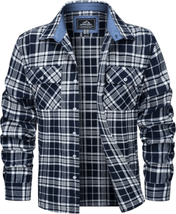 MAGCOMSEN Men's Flannel Shirts Cotton Long Sleeve Plaid Shirt Casual Fashion Button Up Shirts Jackets with 2 Pockets Medium Navy