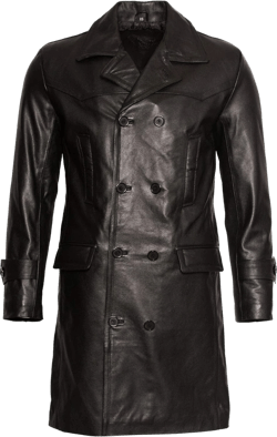 Mens Classic Black Uboat German Naval Military Peacoat Cowhide Leather Jacket