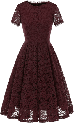 DRESSTELLS Lace Cocktail Dresses Tea Length Prom Party Dress for Teens Women Formal Bridesmaid Wedding Guest Dress