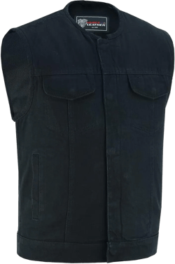 Vance Leather Men's Black Denim Collarless Club Vest with Conceal Carry Pockets X-Large Black