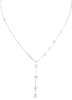 Silver Star Pendant Necklace for Women - Long Chain Y Shaped Elegant Dainty Cubic Zirconia Crystal Charm Statement Necklace for Party Jewelry