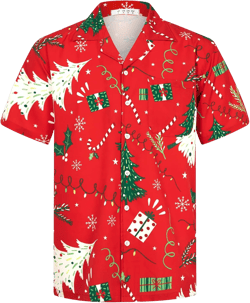 BOJIN Men's Hawaiian Shirts Short Sleeve Button Down Casual Shirts Summer Printed Tropical Floral Aloha Beach Shirts Medium Christmas Red