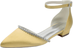 Women Pointed Toe Wedding Pumps Beaded Satin Flats Prom Evening Dress Flat Shoes 10 Gold