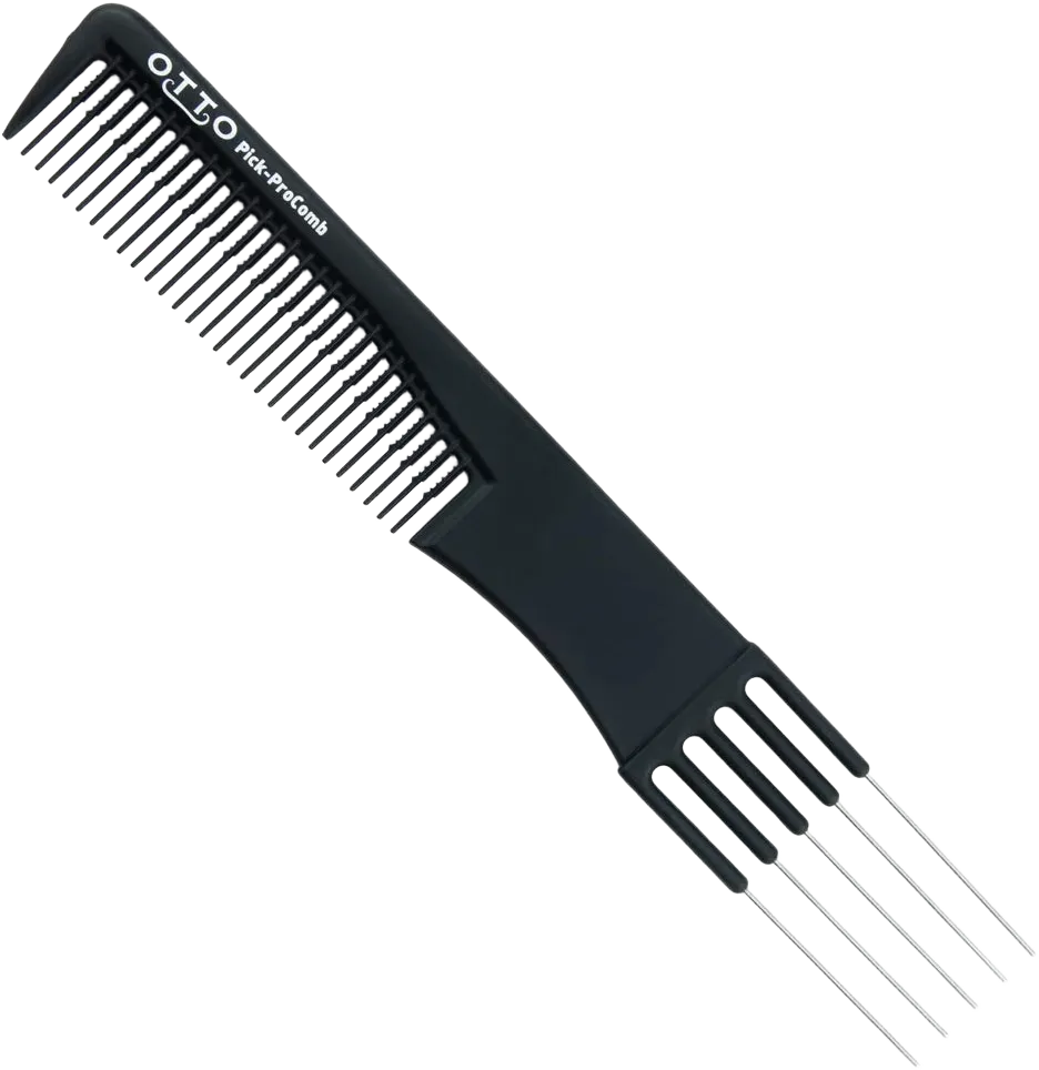 OTTO: 7.5" Five Metal Prong Comb Pin Tail comb (Carbon Fiber Anti Static Heat Resistant) (1 Pack)