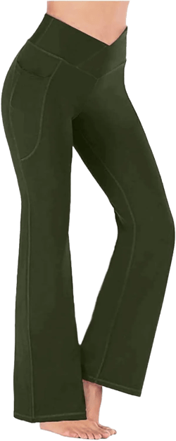 Women's Flare Yoga Leggings High Waisted Crossover Soft Pants Casual Workout Bell Bottom Leggings Boot Cut Yoga Pants X-Large A# Army Green