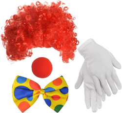 jiebor Clown Costume Wig Nose Accessories Bow Tie White Gloves for Parties Carnivals Pretend Play Men Women Adults Red