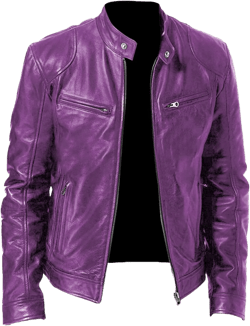 ECKHARDT Soldier Coat for Men Stand Collar Leather Jacket Zip Faux Leather Jacket Long Sleeve Jacket Men (Purple, XXXXL)
