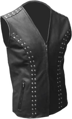 Men's Pure Black Cow Leather Biker Vest – Studded Motorcycle Waistcoat, Heavy Duty Genuine Leather X-Small Black