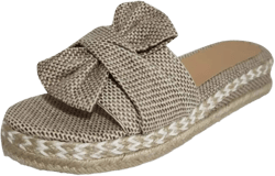Sandals for Women Bow Knot Comfy Platform Sandal Shoes Summer Flat Open Toe Breathable Sandals Weave Shoes Khaki