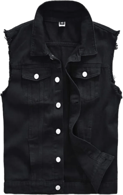 Men's Sleeveless Ripped Denim Vest Casual Slim Fit Button Down Jeans Vests Jacket Small Black