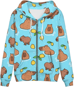 Women Zip Up Hoodie Fall Jacket Long Sleeve Hoodies for Teen Girls Clothes with Pocket X-Large Capybara Lemon 1
