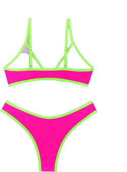 WDIRARA Women's Spaghetti Strap Triangle Bikini Bathing Suit 2 Piece Swimsuit Green Pink X-Small : Clothing, Shoes & Jewelry