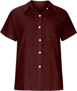 Womens Short Sleeve Button Down Shirt Collared V Neck Blouse Summer Cotton Linen Tops Loose Fit Casual Dressy Clothes #02 Wine Medium