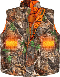 GUGULUZA Camo and Orange Reversible Heated Vest for Hunting, Lightweight Heating Game Safety Vest for Hiking 3X-Large Woodland & Orange
