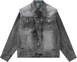 Men Denim Jacket Washed Distressed Denim Jacket Workwear Jacket