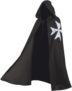 BLESSUME Medieval Hospitaller Hood Robe Templar Knight Cloak Halloween Costume Cape Unisex Black Small
