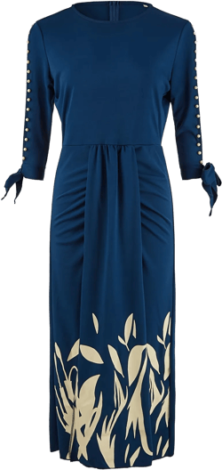 Women's Elegant Beaded Floral Print Midi Dress
