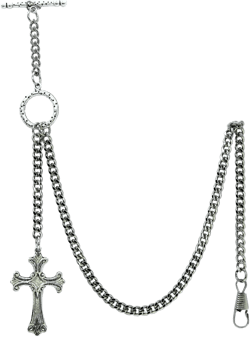 Albert Chain Silver Color Pocket Watch Chains for Men - 2 Ways Usage on Vests & Trousers or Jeans with Religious Cross Design Fob T Bar ACT114