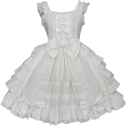 Women Steampunk Gothic Victorian Outfit Lace Up Bowtie Lolita Cosplay Maid Dresses Long Dress Sleeveless Ruffled White, Large