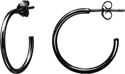 Hoops & Loops 925 Sterling Silver Open 1.5mm Thin Polished Round C-Hoop Earrings for Women, Silver, Yellow, Rose Gold, Black 15mm-40mm Black - 20mm/0.78 inch