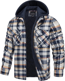 TACVASEN Men's Flannel Shirt Jacket Removable Hooded Quilted Lined Plaid Button Down Shirts Zipper Jacket X-Large Yellow